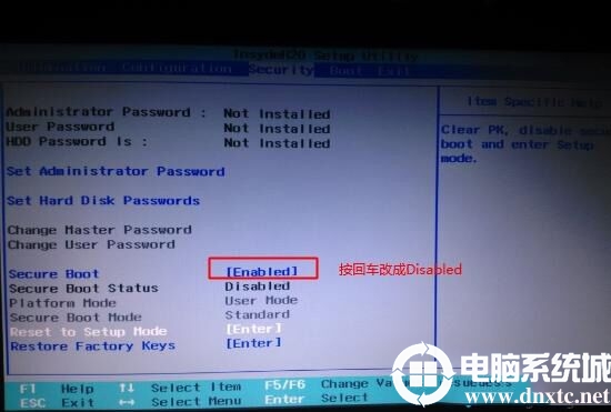 联想笔记本Secure Boot回车设置成Disabled关闭安全启动 联想笔记本Secure Boot回车设置成Disabled关闭安全启动