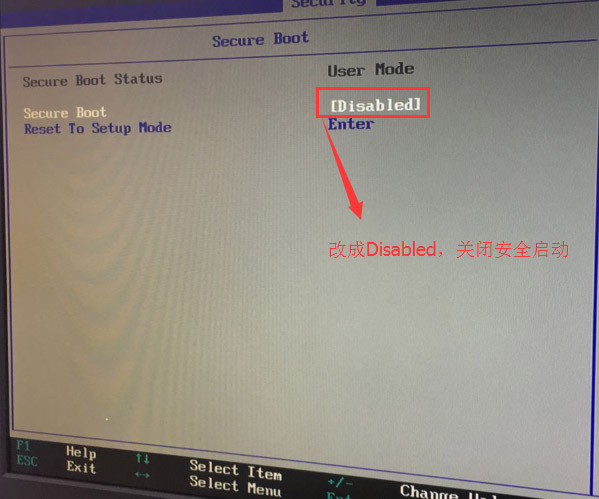 Secure Boot回车设置成Disabled Secure Boot回车设置成Disabled