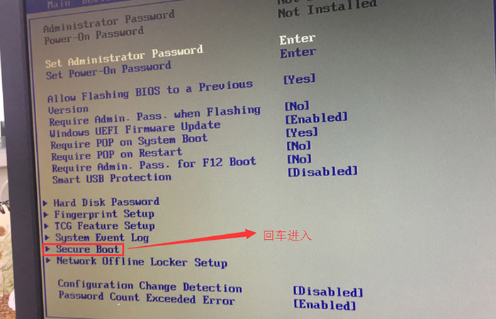 进入安全启动选项